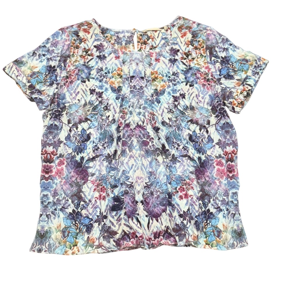 Soft Surroundings Blouse Womens Large Purple Floral Boho Cottagecore Grannycore